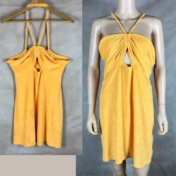 H&M Orange Terry Halter Beach Summer Dress LARGE - Picture 1 of 13